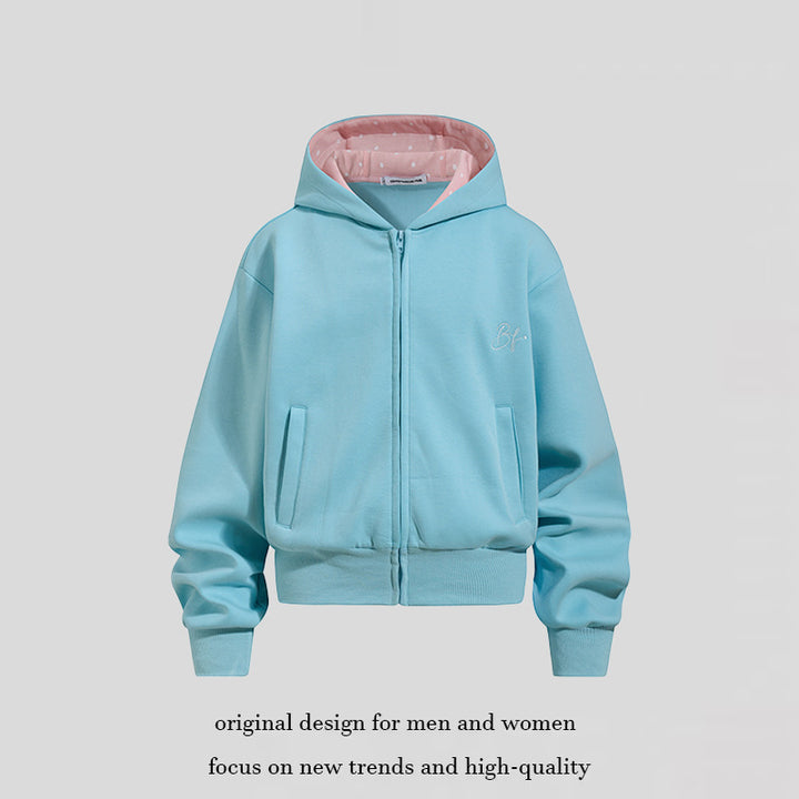 Damen Gekürzte Kapuzen-Sweatjacke mit Reißverschluss, gefütterter Kapuze und Rippbündchen Echoarchiv
