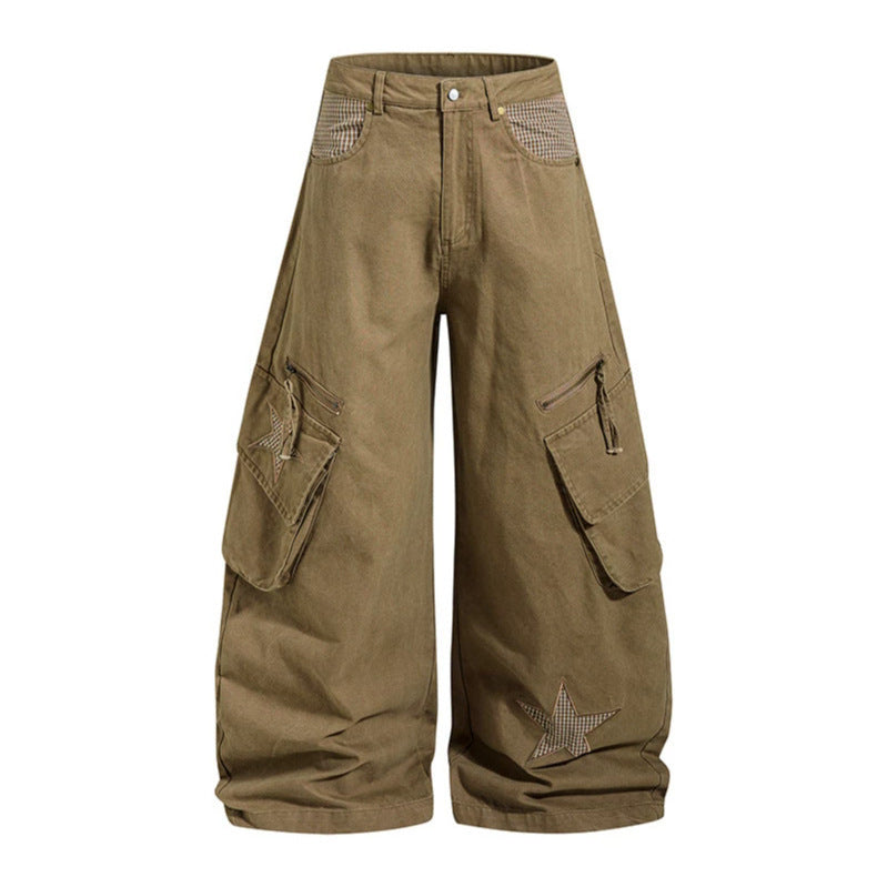 Damen weite Cargo-Culottehose mit Stern-Applikationen und Multi-Taschen Echoarchiv