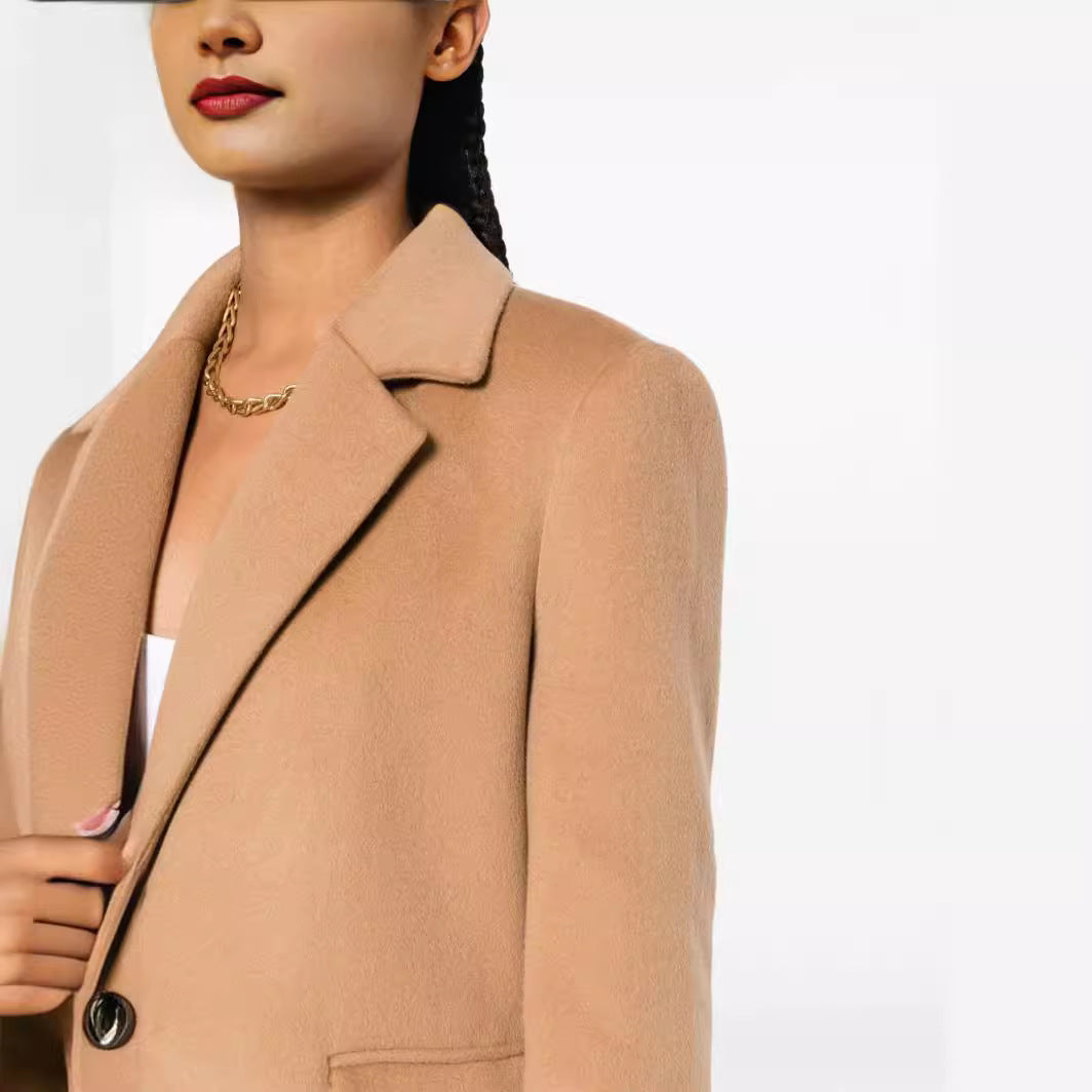Damen Einreihiger Wollmix-Longcoat mit Ein-Knopf‑Verschluss und Pattentaschen Echoarchiv