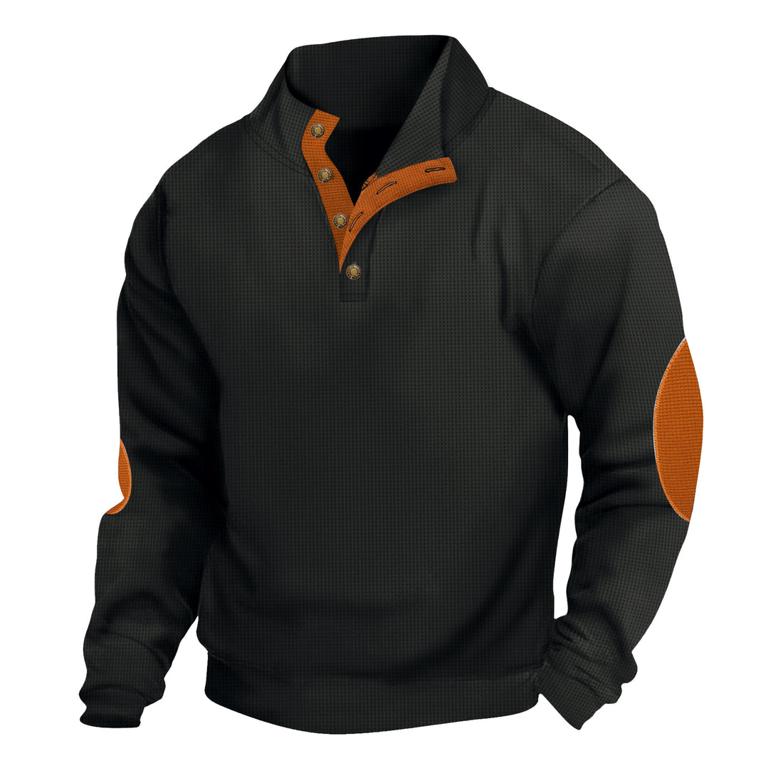 Herren lässiger Fleecepullover mit Stehkragen und Knopfdetails – Cavarno
