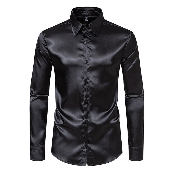Herren Elegantes Satinhemd mit schimmerndem Finish und klassischem Kragen Echoarchiv