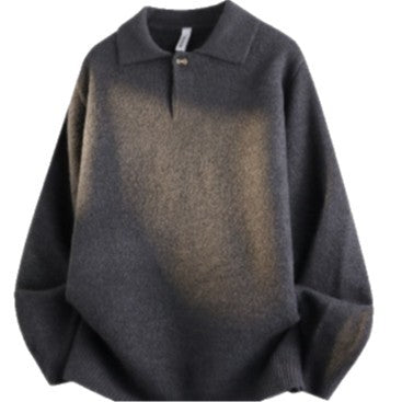Damen Oversized Polokragen-Feinstrickpullover mit kurzem Schlitz und Zierknopf Echoarchiv