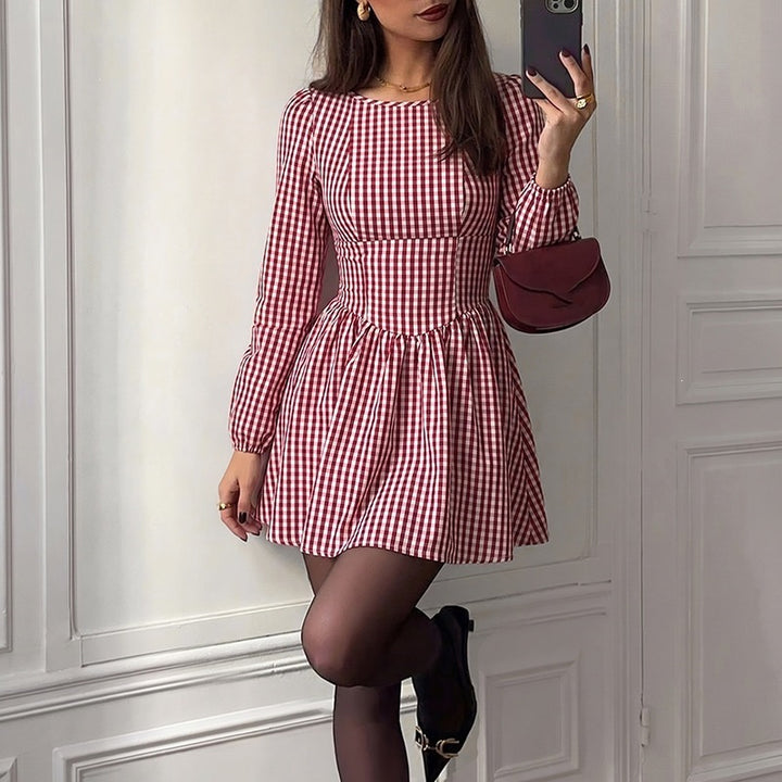 Damen V-Ausschnitt Mini Kleid mit Puffärmeln Echo Archiv