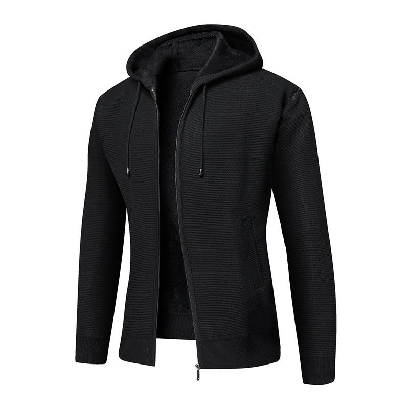 Herren fleecegefütterte Kapuzenjacke mit modischem Rippdesign Echoarchiv