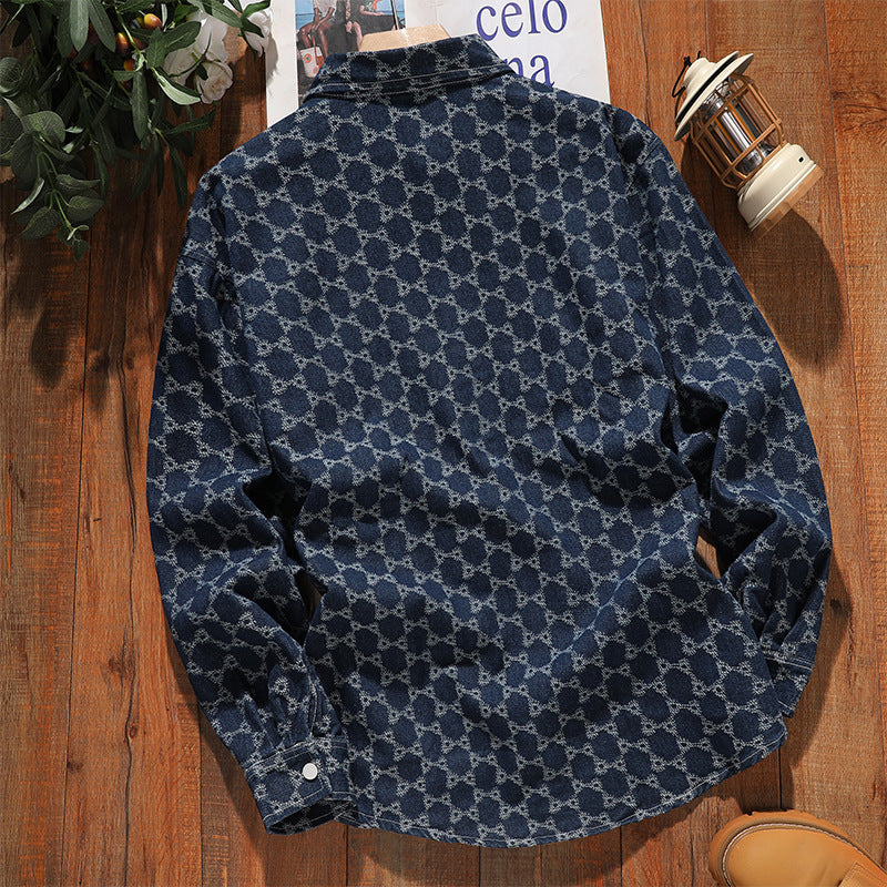 Herren modische Overshirtjacke aus hochwertigem Denim mit einzigartigem Muster Echoarchiv