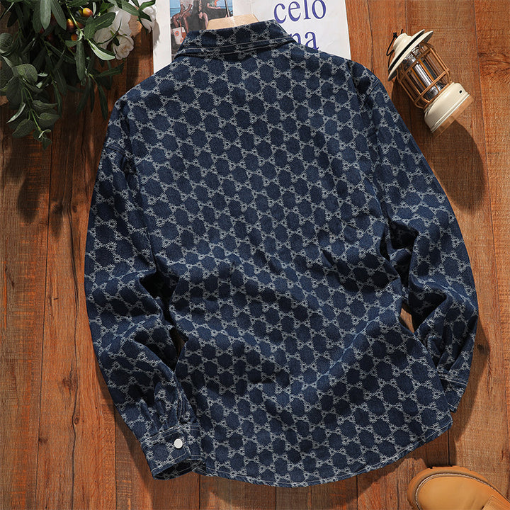 Herren modische Overshirtjacke aus hochwertigem Denim mit einzigartigem Muster Echoarchiv