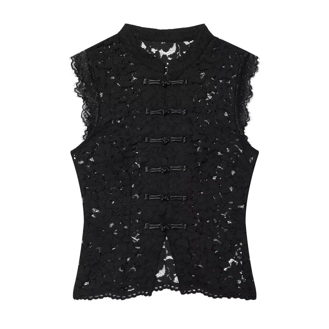 Damen-Spitzenoberteil mit traditionellem Stehkragen und eleganten Knopfdetails Echo Archiv
