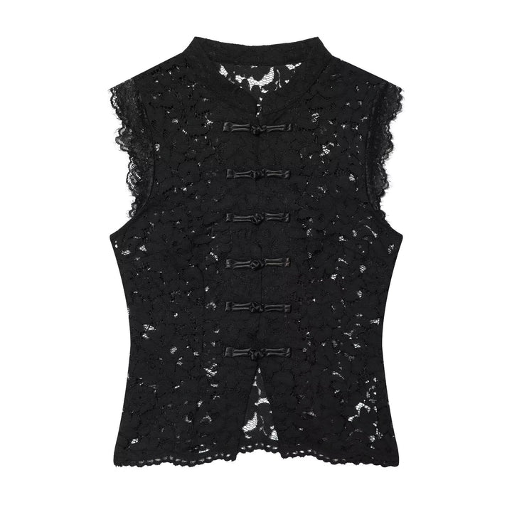 Damen-Spitzenoberteil mit traditionellem Stehkragen und eleganten Knopfdetails Echo Archiv