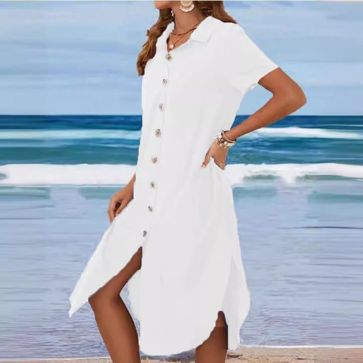 Damen Hemdblusenkleid mit Knopfdetail und schwingendem Saum Echo Archiv
