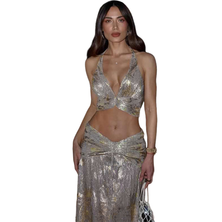 Damen Zweiteiliges glitzerndes Maxikleid mit raffinierten Schnürdetails Echo Archiv