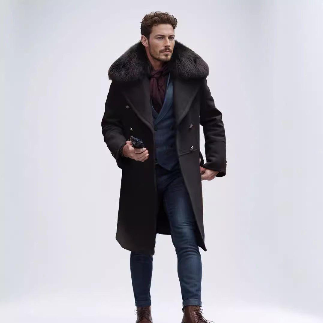 Herren eleganter Langmantel mit Teddyfellkragen Echoarchiv