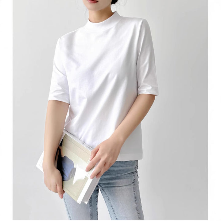 Damen Kurzarm-Top mit Stehkragen und leichter Boxy-Silhouette Echo Archiv