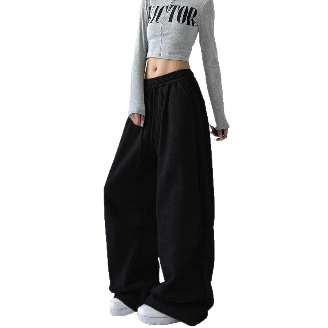 Damen weite taillenhohe Loungehose aus weichem Baumwollmix mit Tunnelzug und Seitentaschen – Avélisse