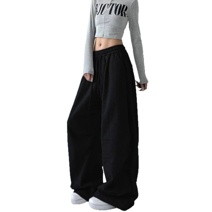 Damen weite taillenhohe Loungehose aus weichem Baumwollmix mit Tunnelzug und Seitentaschen – Avélisse