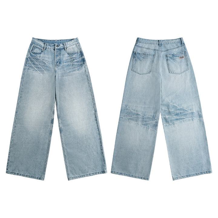 Damen Extraweite Stonewashed Denim-Palazzohose mit tiefem Schritt und geradem Saum Echo Archiv