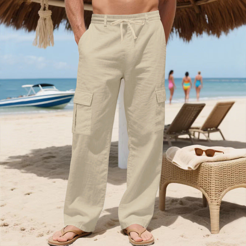 Herren Relaxed-Fit Cargo-Strandhose mit elastischem Bund und aufgesetzten Klappentaschen – Bravaro