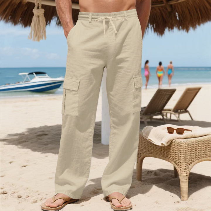 Herren Relaxed-Fit Cargo-Strandhose mit elastischem Bund und aufgesetzten Klappentaschen – Bravaro