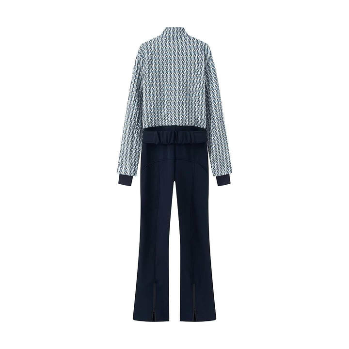 Damen nan kurz geschnittenes Bouclé-Blouson-Set mit Stehkragen, verdecktem Reißverschluss und High-Waist Schlaghose Echo Archiv