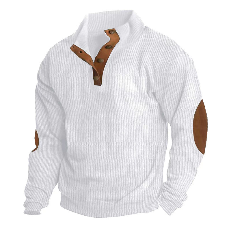 Herren nan rustikaler gerippter Pullover mit Henley-Kragen und lederartigen Ellbogenbesätzen Echo Archiv