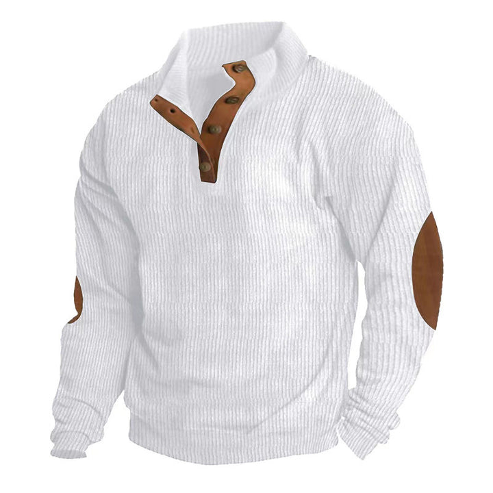 Herren nan rustikaler gerippter Pullover mit Henley-Kragen und lederartigen Ellbogenbesätzen Echo Archiv