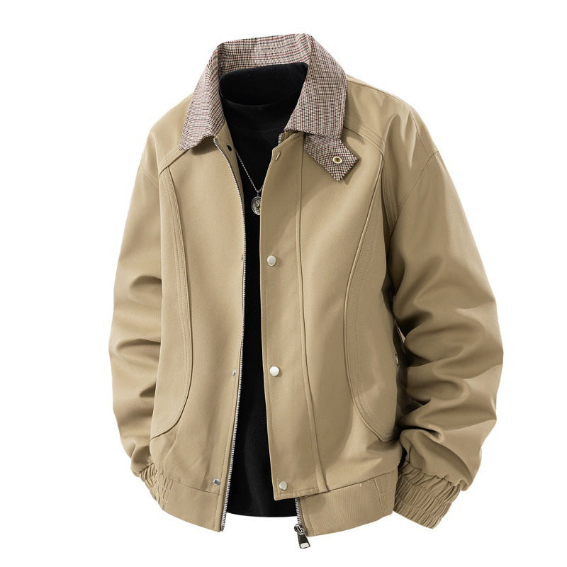 Leichte Harrington-Jacke für Herren im Wildleder-Look mit Hemdkragen, durchgehendem Reißverschluss und elastischem Saum – Taviero