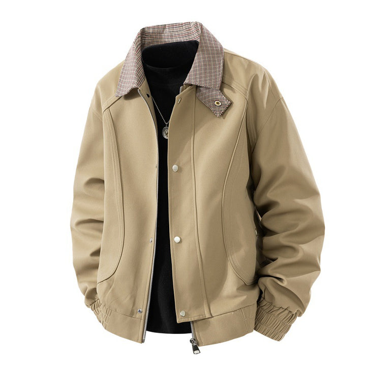 Leichte Harrington-Jacke für Herren im Wildleder-Look mit Hemdkragen, durchgehendem Reißverschluss und elastischem Saum – Taviero