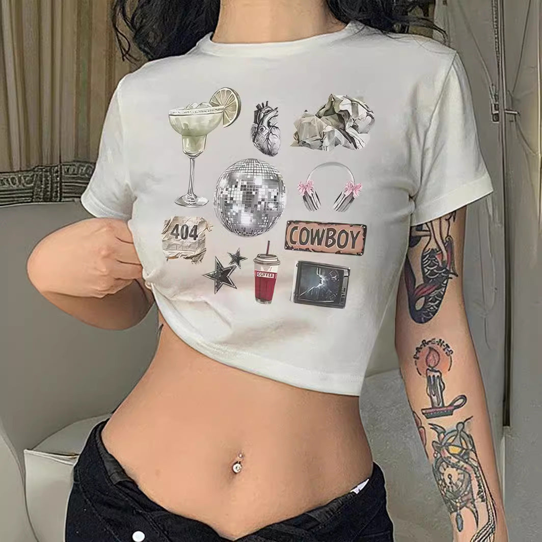Damen Crop-T-Shirt mit inspirierendem Schriftzug und Sternen-Design Echo Archiv