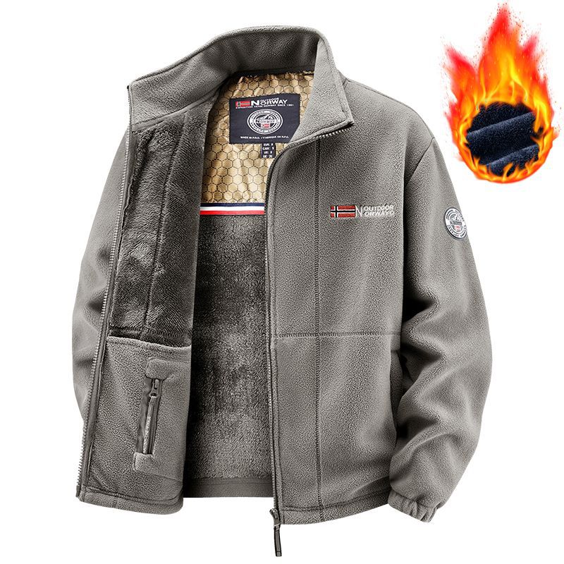 Herren Thermo-Fleece-Jacke mit vollem Plüsch-Teddy-Futter, verdeckter Reißverschluss-Innentasche und hohem Stehkragen – Taviero