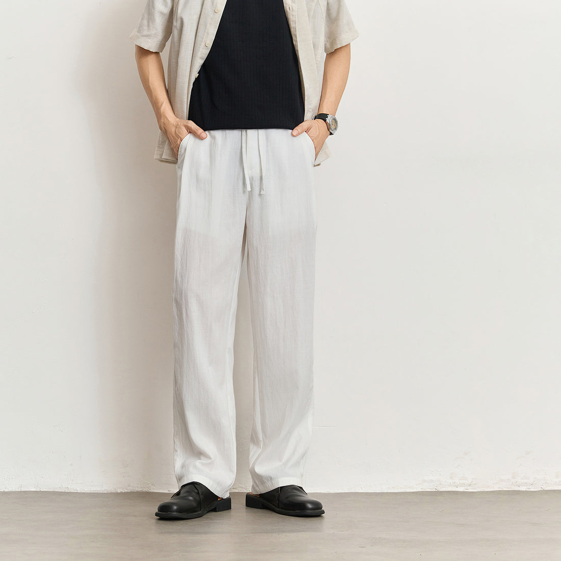 Herren Leichte Leinenhose mit Tunnelzug und geradem Bein Echo Archiv