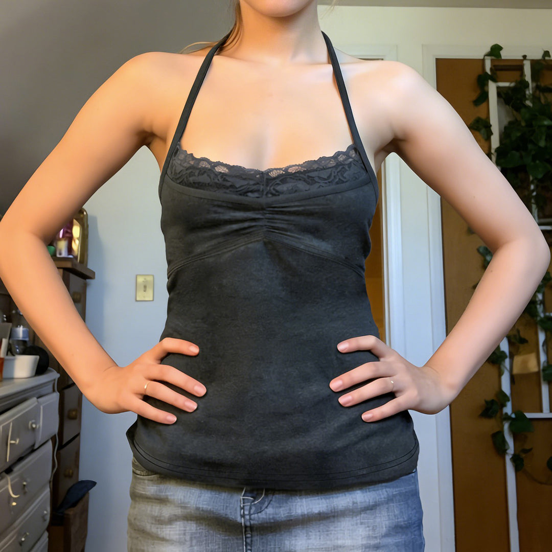 Damen Sexy Spaghetti-Trägertop mit Spitzeneinsätzen Echo Archiv