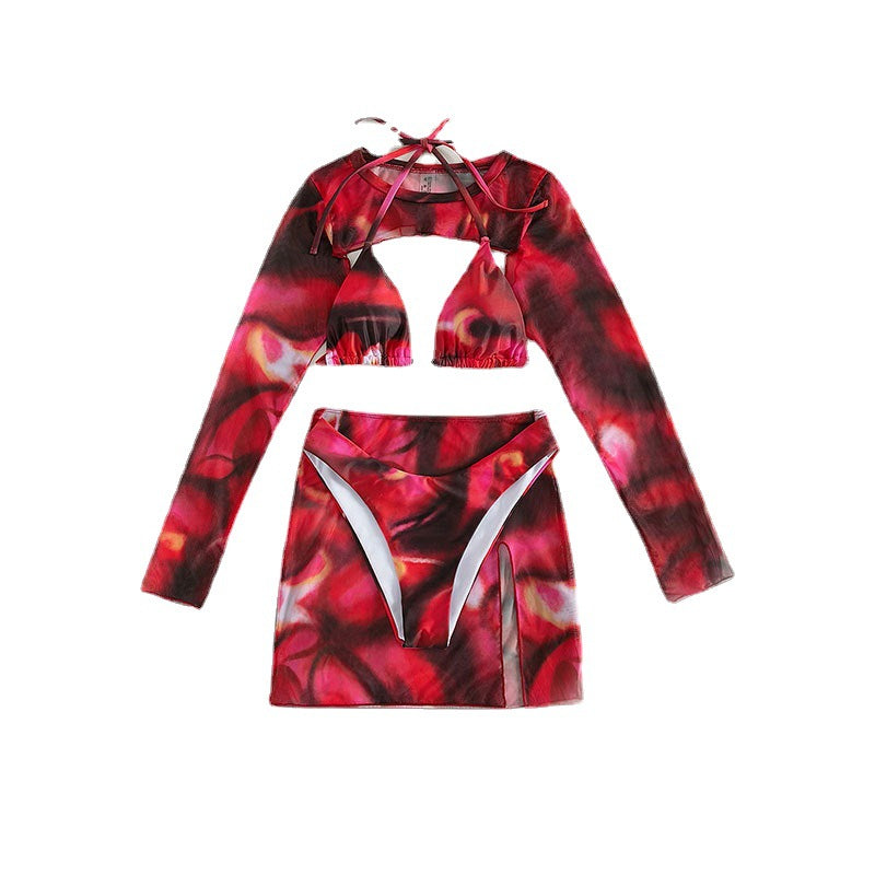 Damen modisches Crop-Top mit langem Ärmel und asymmetrischem Rock Echo Archiv