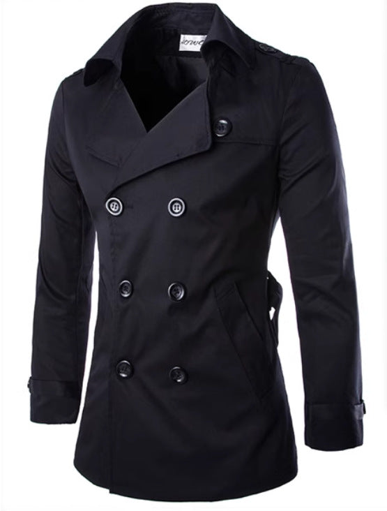 Herren eleganter Trenchcoat mit doppelter Knopfleiste und seitlichen Eingrifftaschen Echoarchiv