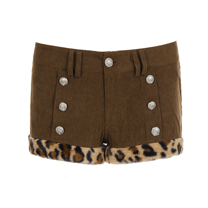 Damen modische Shorts aus Cord mit Kragenfransen und dekorativen Knöpfen Echo Archiv