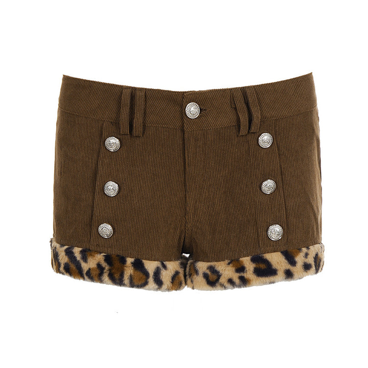 Damen modische Shorts aus Cord mit Kragenfransen und dekorativen Knöpfen Echo Archiv