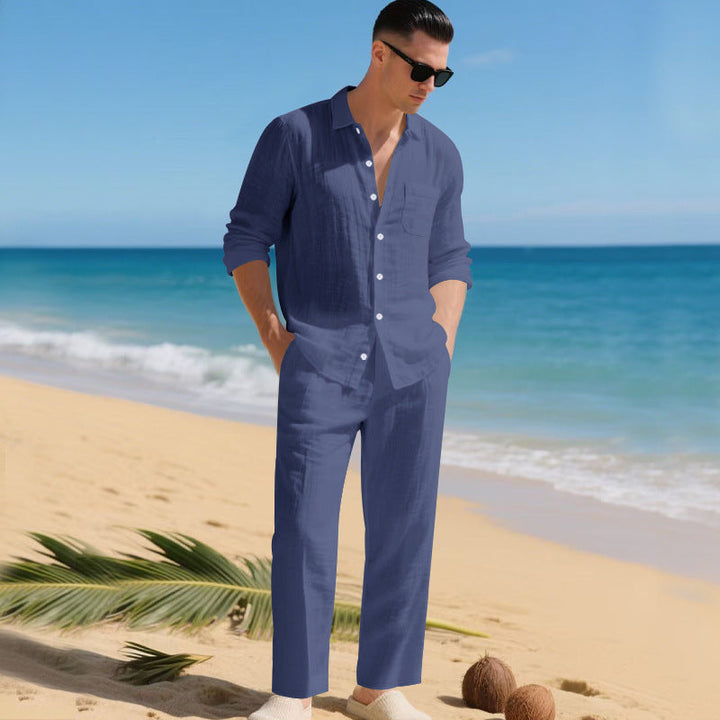 Herren leichtes Leinen-Outfit mit stilvollem Hemd und eleganter Hose Echoarchiv