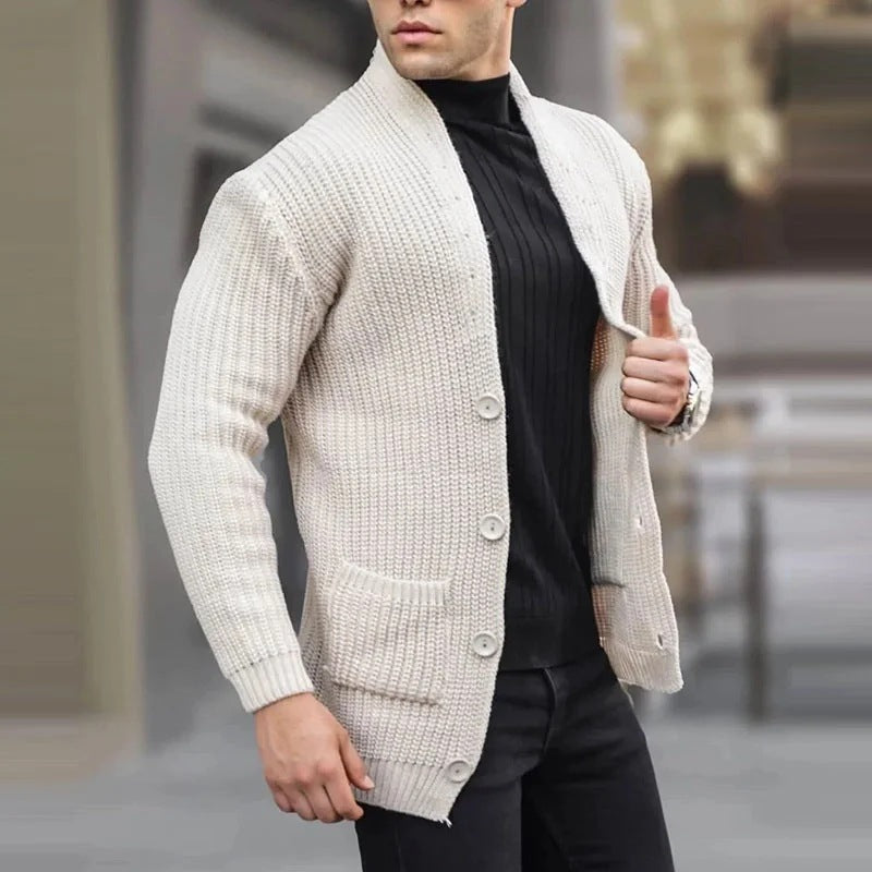 Herren Grobstrick-Cardigan mit Schalkragen und aufgesetzten Taschen Echo Archiv