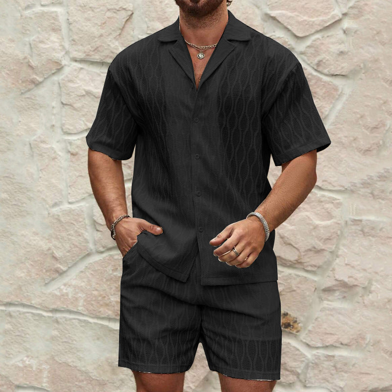 Herren Kurzarmhemd und Shorts-Set im lässigen Strickdesign Echoarchiv