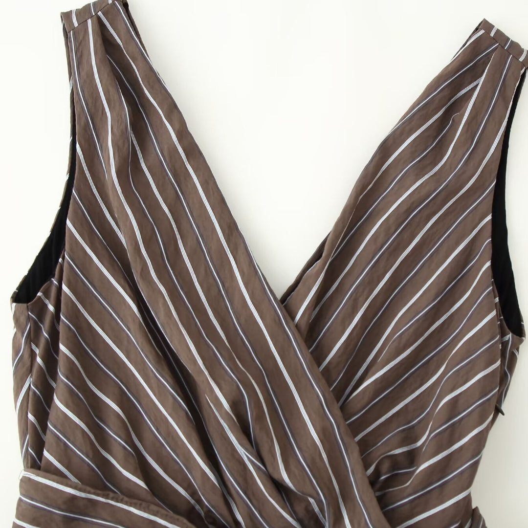 Damen Ärmelloser Wickel-Jumpsuit mit weitem Bein und Taillengürtel Echoarchiv