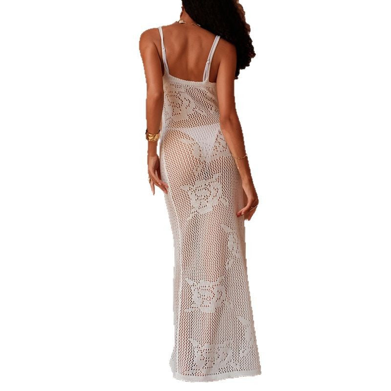 Damen Häkel-Maxi-Kleid mit transparentem Design und floralem Muster Echo Archiv
