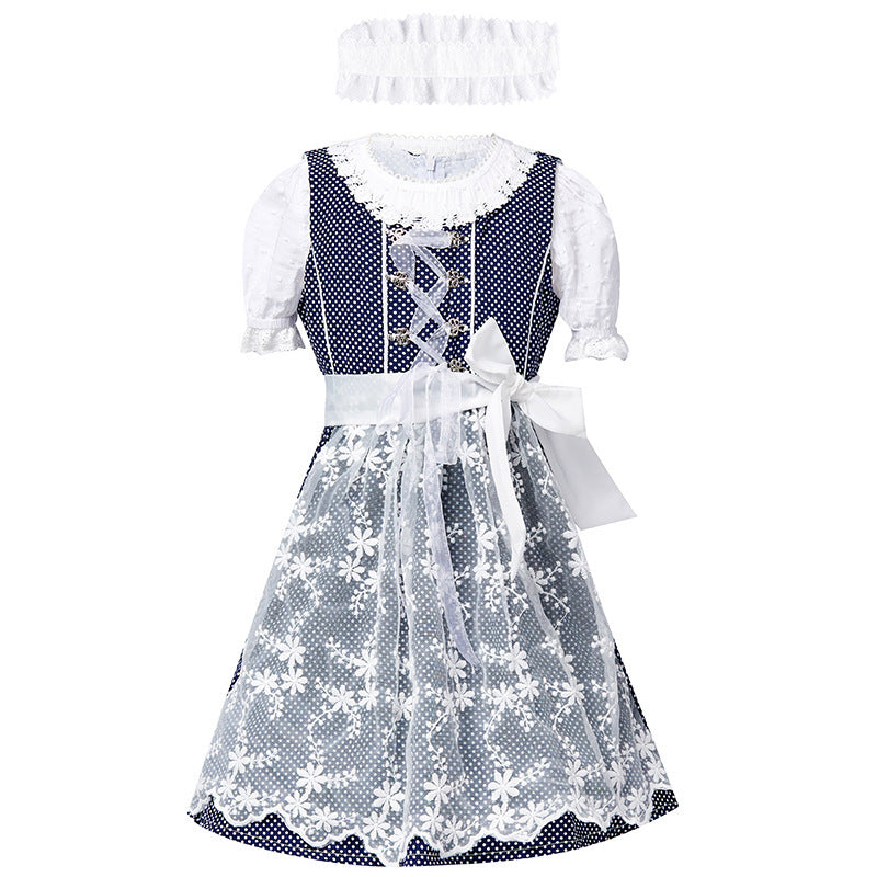 Damen nan traditionelles Dirndlkleid mit Spitzenbluse und bestickter Tüllschürze Echo Archiv