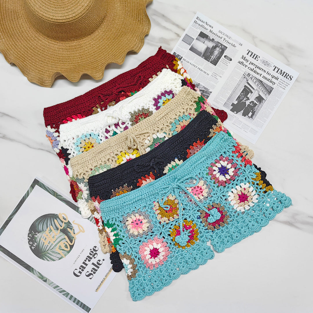Damen Häkelshorts mit buntem Granny-Quadrat-Muster Echo Archiv