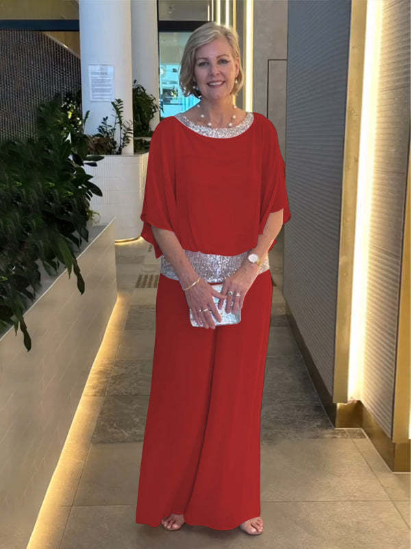 Damen Elegantes Abendzweiteiler mit Chiffon-Cape und Palazzo‑Hose Echoarchiv