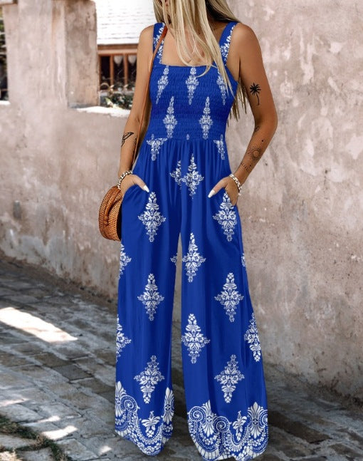 Damen Jumpsuit mit elastischem Taillenbund und floralen Verzierungen Echo Archiv
