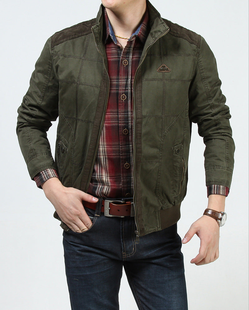 Herren Canvas-Blouson im Vintage-Utility-Stil mit gesteppter Paneeloptik und Rippbündchen – Taviero