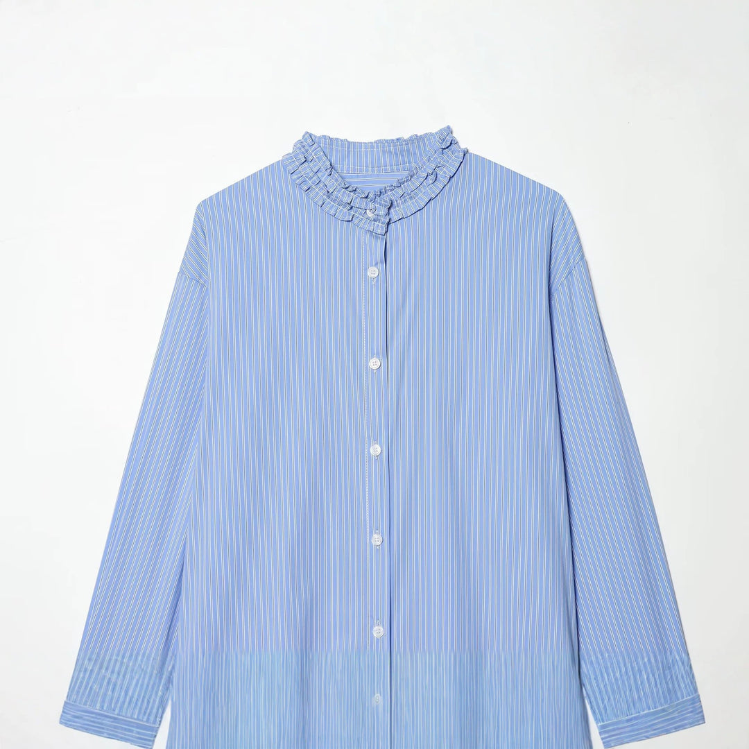 Damen Gestreifte Bluse mit Rüschenkragen und Oversize-Schnitt Echo Archiv