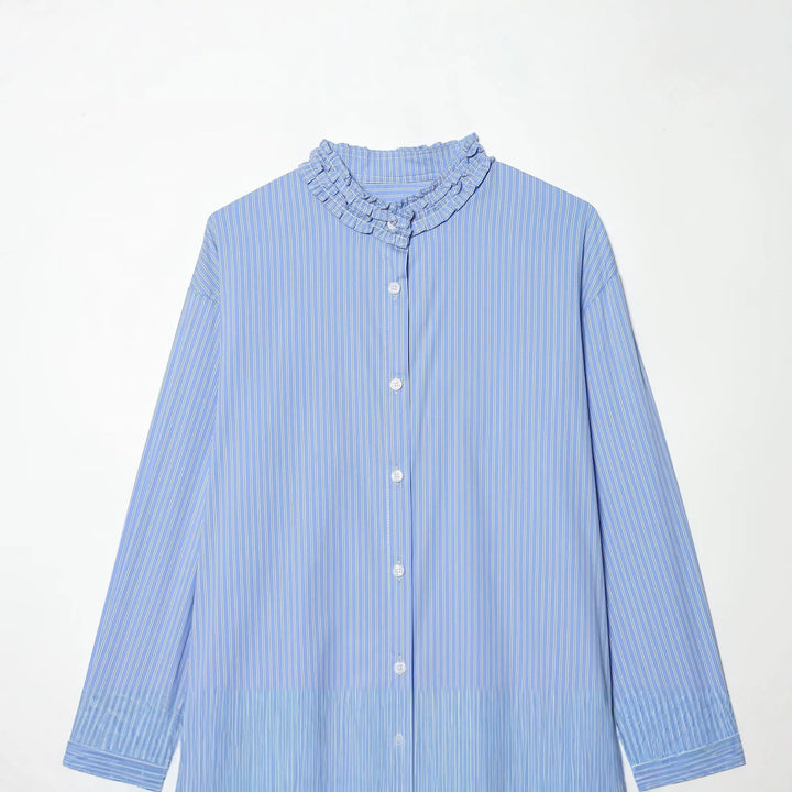 Damen Gestreifte Bluse mit Rüschenkragen und Oversize-Schnitt Echo Archiv