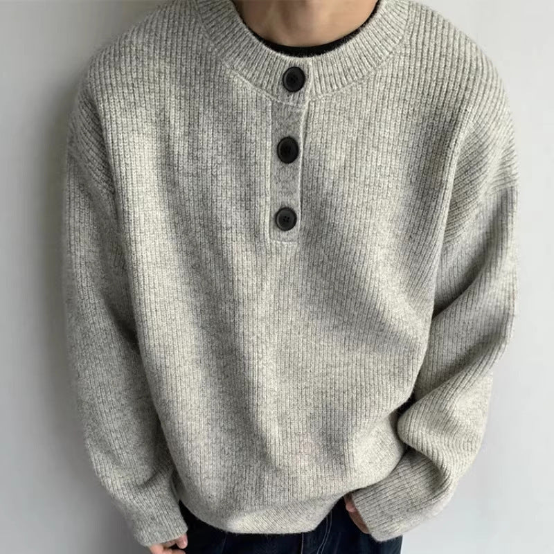Herren Oversized Strickpullover mit Dreiknopf-Henleypasse Echoarchiv