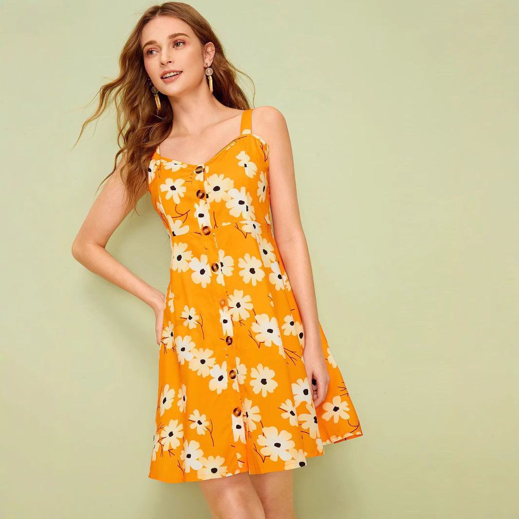 Damen Sommerkleid mit Blumenmuster und Knopfleiste Echoarchiv