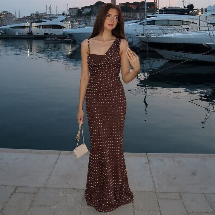 Damen Maxikleid mit asymmetrischem Ausschnitt und eingewebtem Punktedesign Echo Archiv