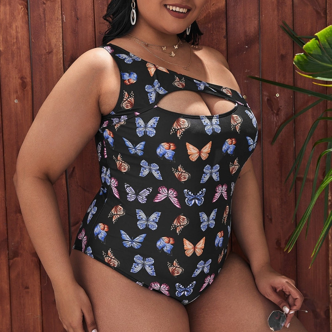 Damen Einteiler Badeanzug mit kreativem Cut-Out und buntem Schmetterlingsmuster Echo Archiv